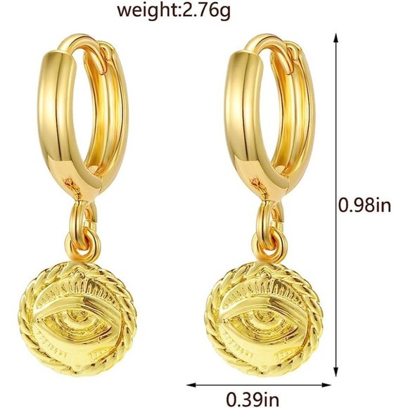 Evil Eye 18k plated Gold Earrings - Picture 2 of 3